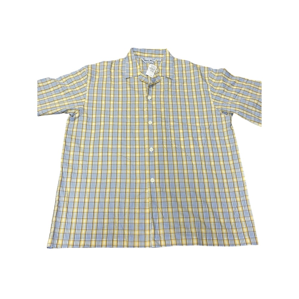 NEIMAN MARCUS Bonsoir‎ Pajama Top Cotton Yellow Plaid Mens XL England